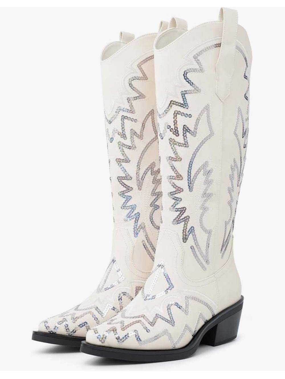 NWT Sequin Embroidered Mid Calf Western Cowgirl Boots with Chunky Block Heel |9|